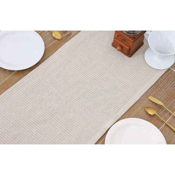 Beige Striped Country Style Classic 13 X 95 Table Runner Washable & Reusable NEW - Picture 2 of 6